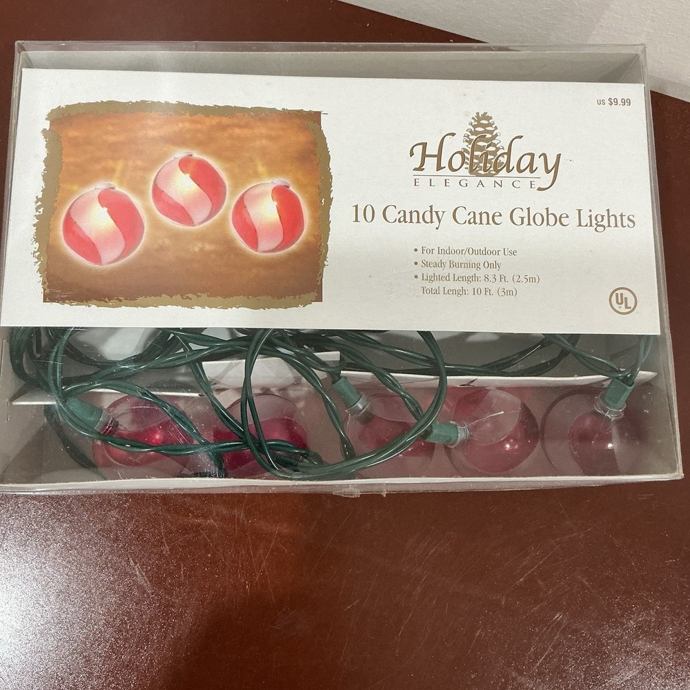 Vintage 2003 Candy Cane Christmas 10 String Light Set Blow Mold Plastic